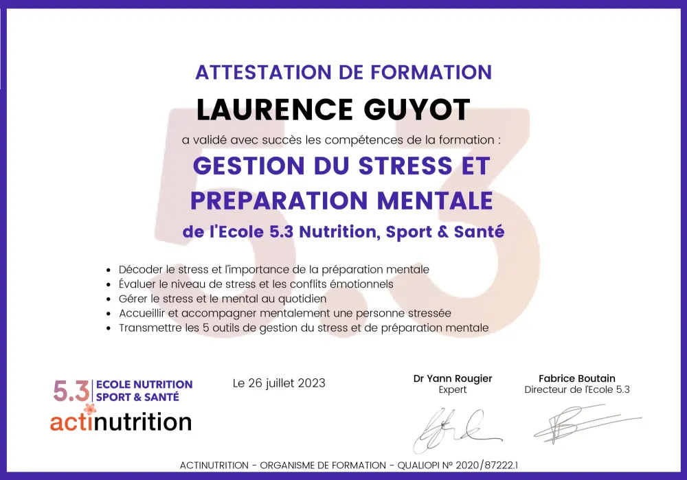 attestation de formation gestion du stress et préparation mentale