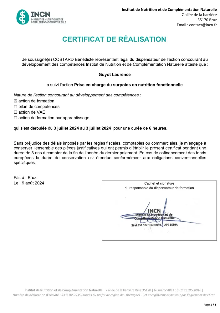 certifation prise en charge surpoids nutrition fonctionnelle
