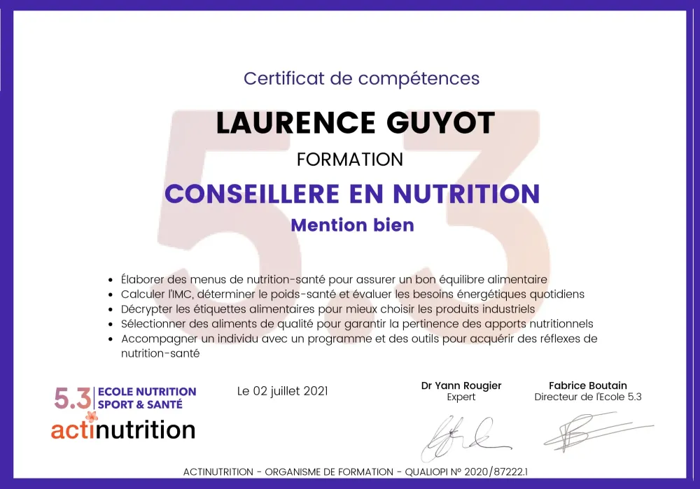 certificat compétences conseillère en nutrition