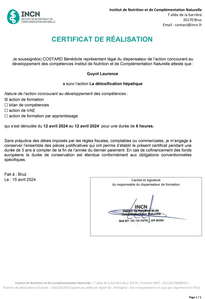 certification détoxification hépatique