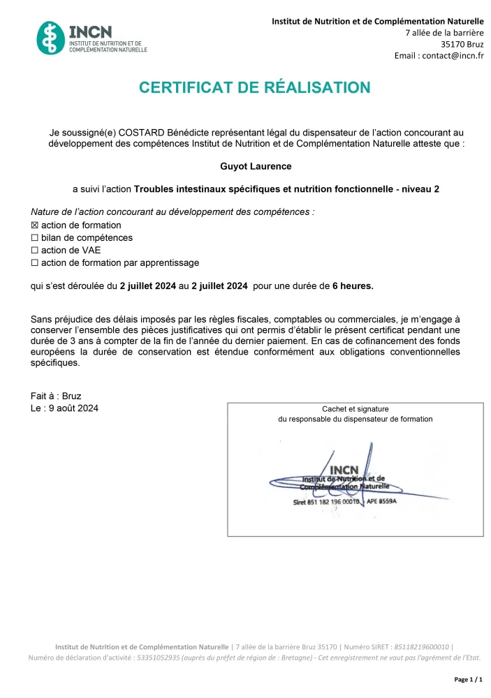 certification troubles intestinaux spécifiques et nutrition fonctionnelle niveau 2